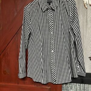 Talbots Black and White Checkered Button Down Shirt
